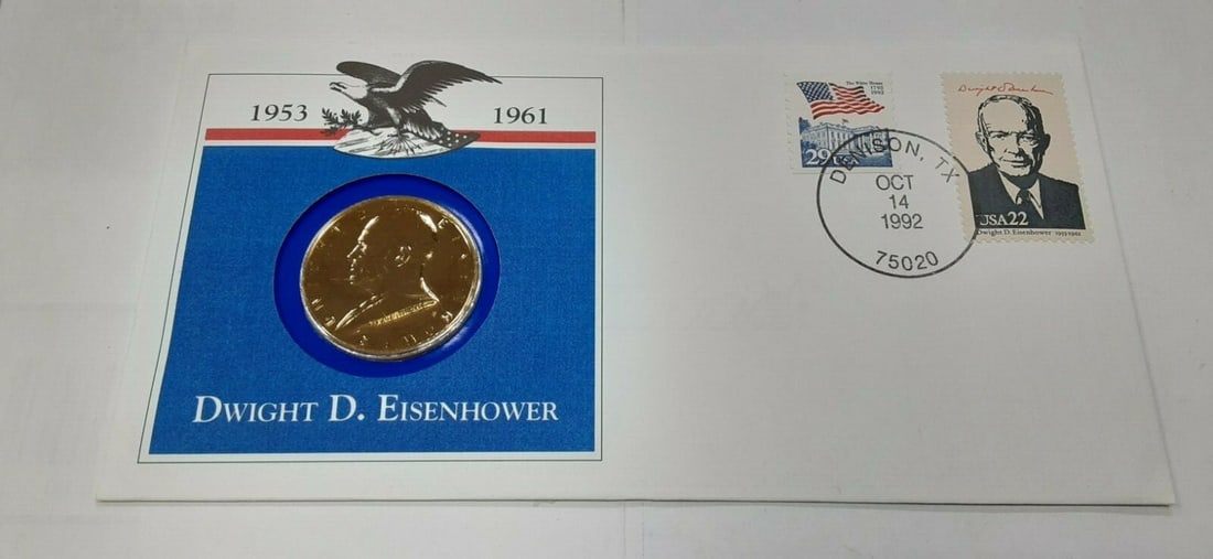 Bronze Medal Honoring Eisenhower in Hail to The Chiefs First Day Cover (1 of 2)