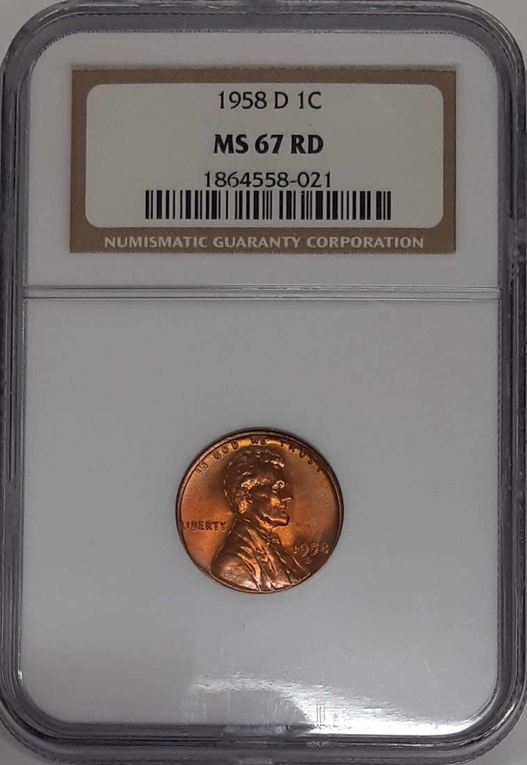 NGC MS-67 RD 1958-D Lincoln Wheat Cent Copper Small Cent (1 of 2)