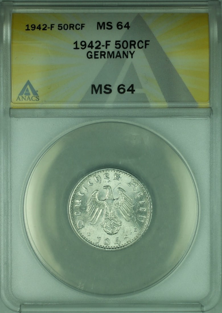 Germany 1942-F 50 Reichspfennig Aluminum Coin ANACS Certified MS-64 (1 of 2)