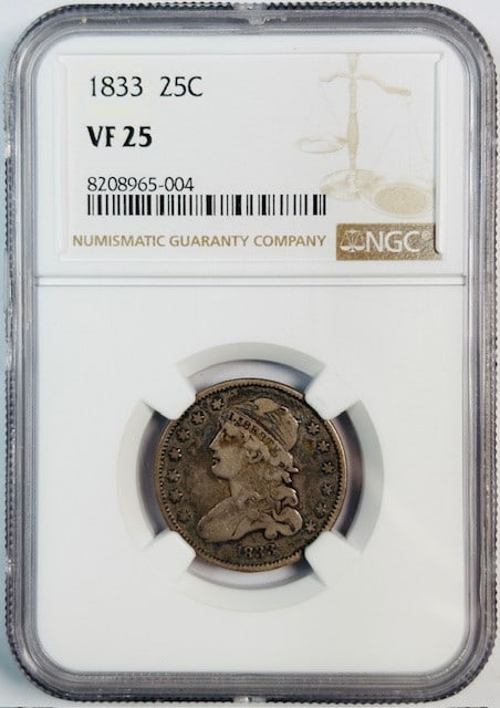NGC Graded 1833 Silver Capped Bust Quarter Dollar VF 25 (1 of 2)