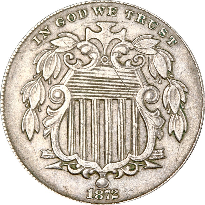 1872 Nickel Five Cent Shield Design Circulated with Hidden Scratch (1 of 2)
