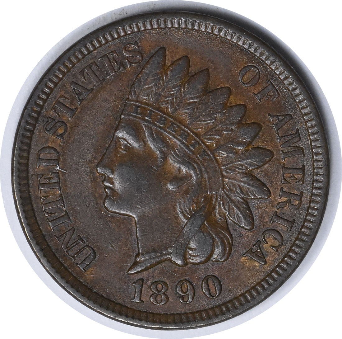 1890 Indian Head Cent Double Die Obverse AU Slider Copper Coin (1 of 2)