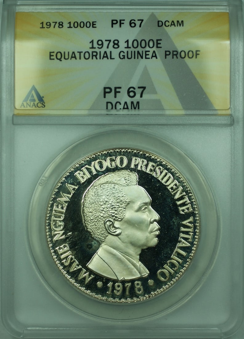 Equatorial Guinea 1978 1000 Ekuele Silver Proof Coin ANACS PR 67 Certified (1 of 2)