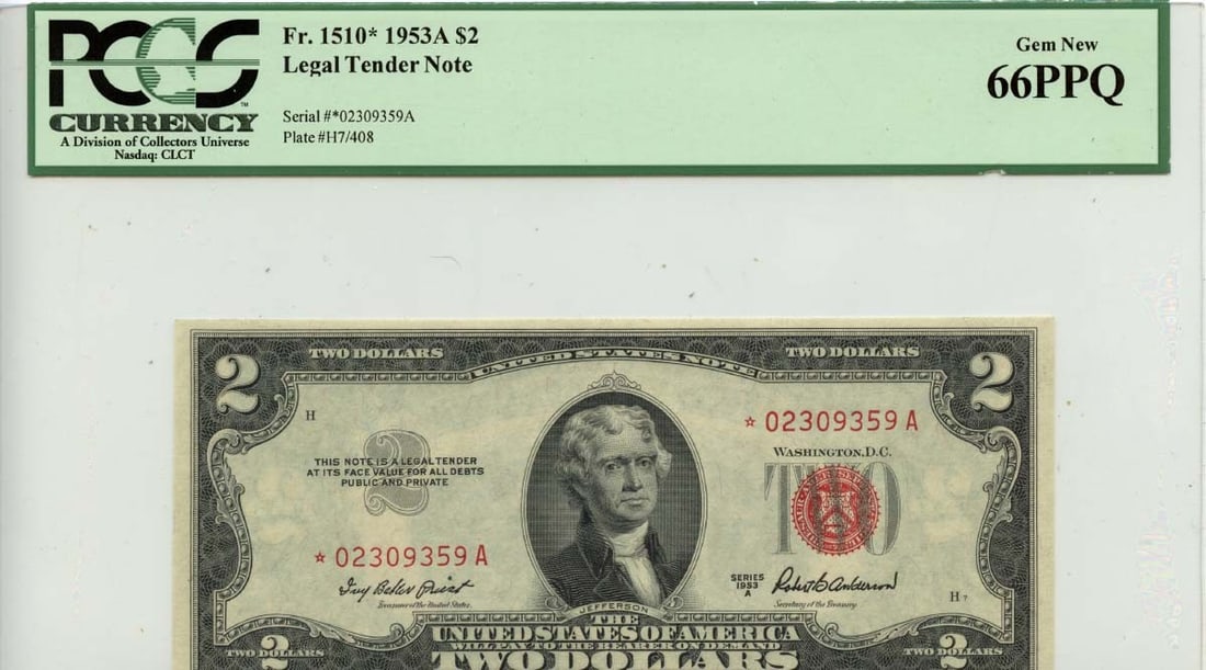 1953A $2 Legal Tender Note FR#1510* PCGS MS66 Uncirculated (1 of 2)