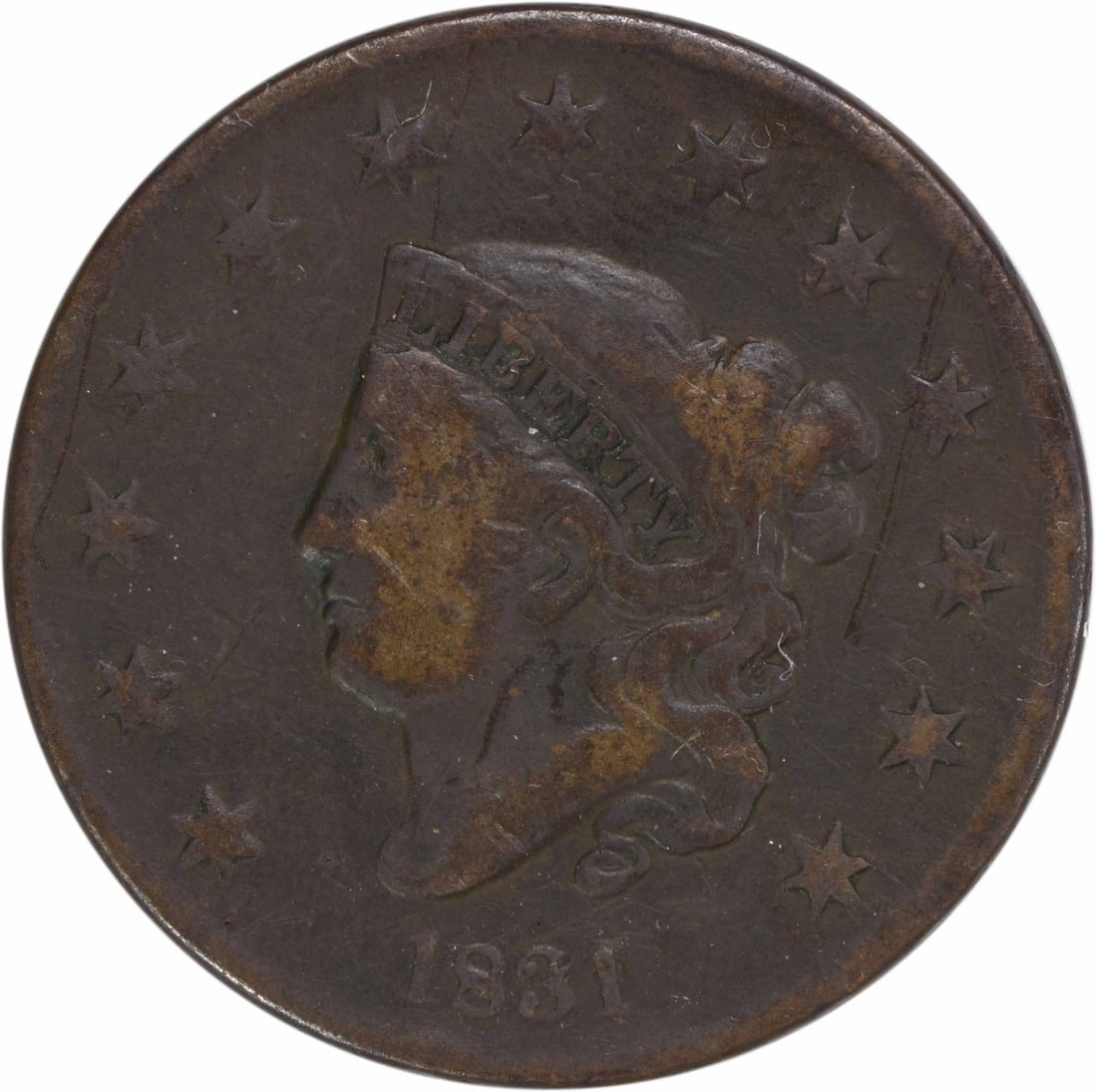 1831 Large Cent Coronet Head Copper Coin VG Uncertified (1 of 2)