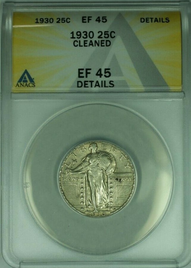 1930 Standing Liberty Quarter Silver 25c ANACS EF-45 Details Cleaned Philadelphia (1 of 2)