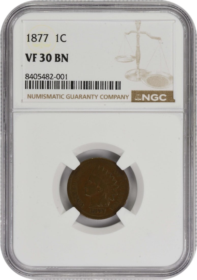 1877 Indian Head Cent VF30BN NGC Certified Copper Coin (1 of 4)