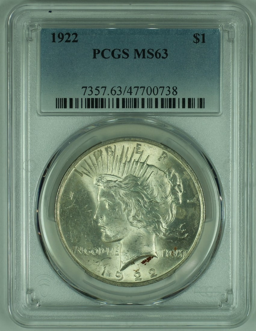 Four 1922 Peace Silver Dollars PCGS MS 63 Certified US Coins (1 of 2)