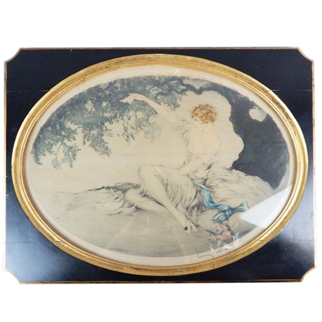 Louis Icart Art Deco Print Lady Under Tree Framed Original Blue (1 of 7)