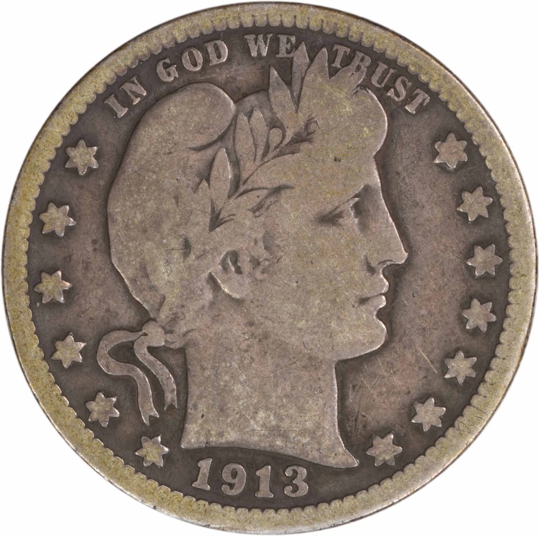 1913 Philadelphia Barber Quarter 90 Silver VG Grade Uncertified (1 of 2)