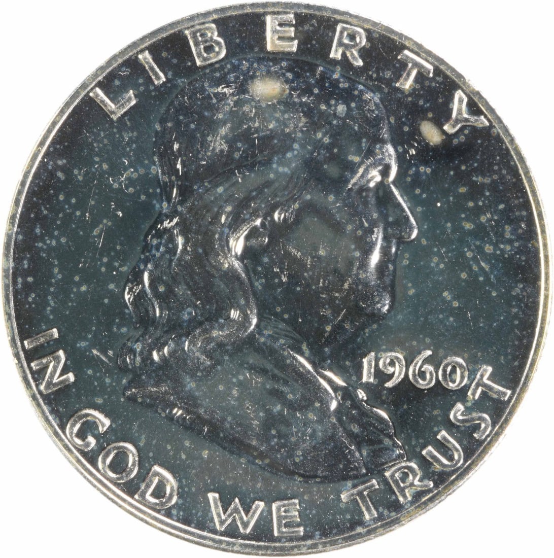 1960 Proof Franklin Half Dollar Silver PR64 Uncertified 50C Coin: 1960 Proof Franklin Half Dollar Silver PR64 Uncertified 50C Coin This is a 1960 Franklin Half Dollar featuring a proof strike and a PR64 grade. The coin is composed of silver and is uncirculated. It i
