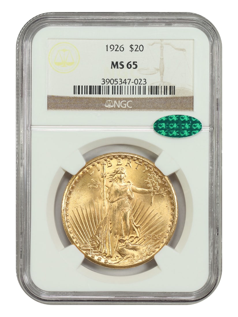 1926 Saint-Gaudens $20 Gold Coin NGC MS65 CAC Certified (1 of 4)