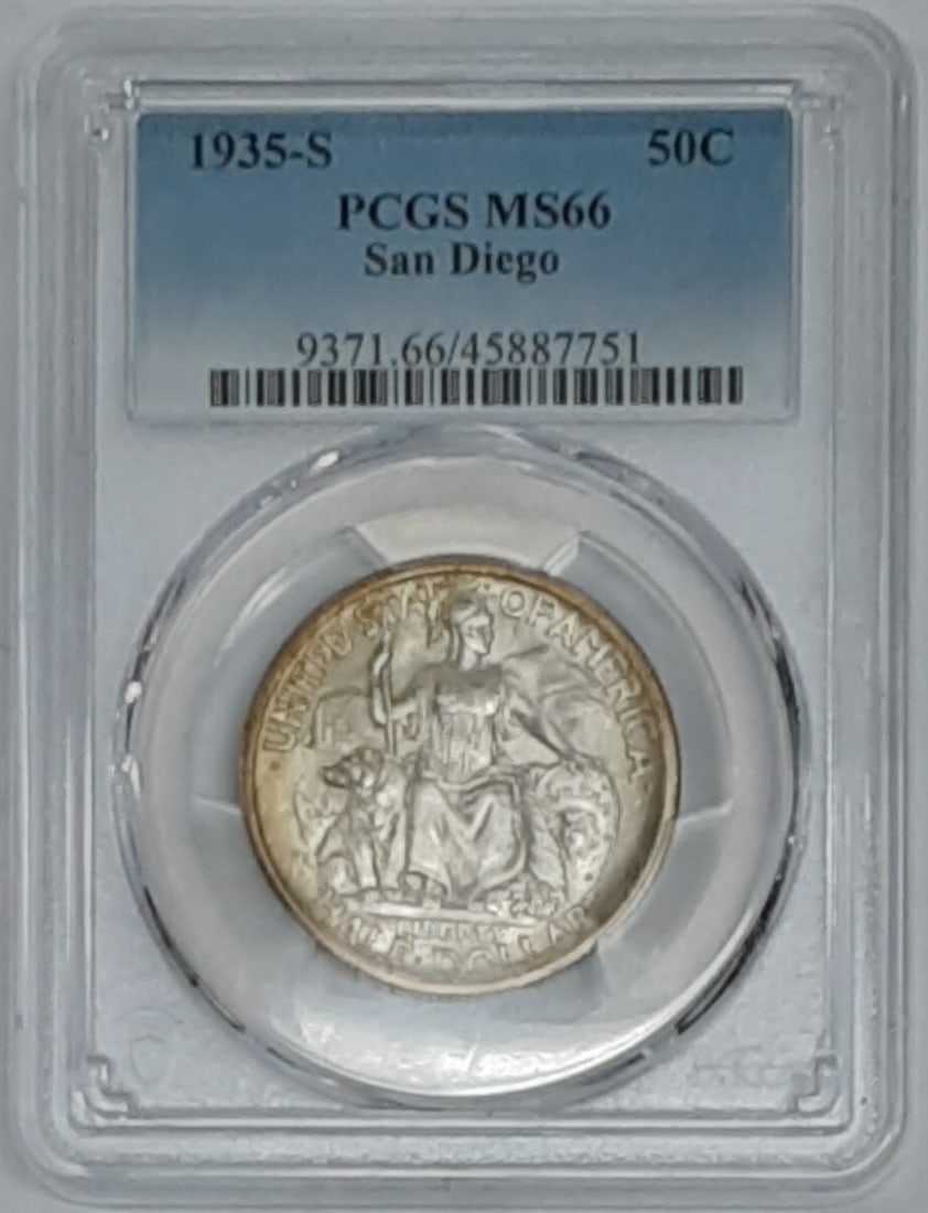 San Diego 1935-S Silver Commemorative Half Dollar PCGS MS66 Lightly Toned (1 of 2)