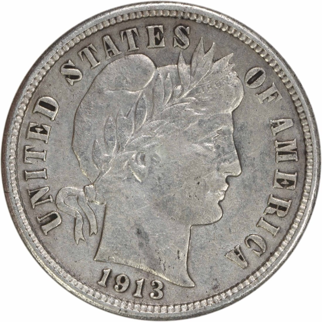 1913 Barber Silver Dime AU Uncertified 10C Philadelphia Mint (1 of 2)