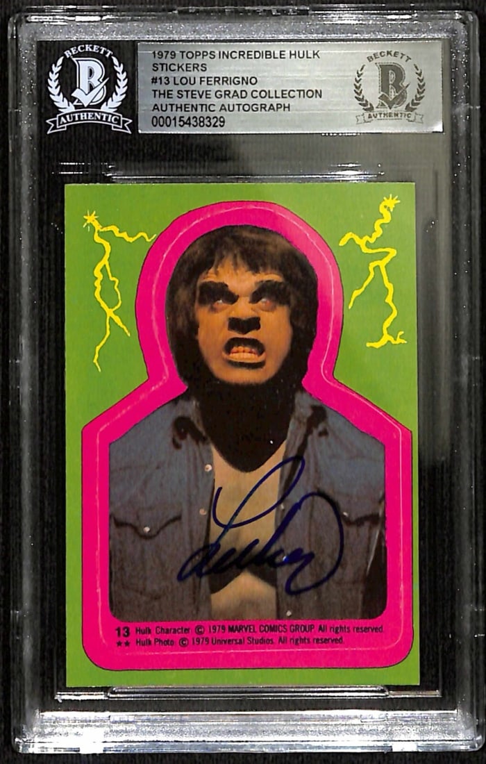 1979 Topps Hulk Sticker Card #13 Lou Ferrigno Autograph Beckett Authenticated (1 of 1)