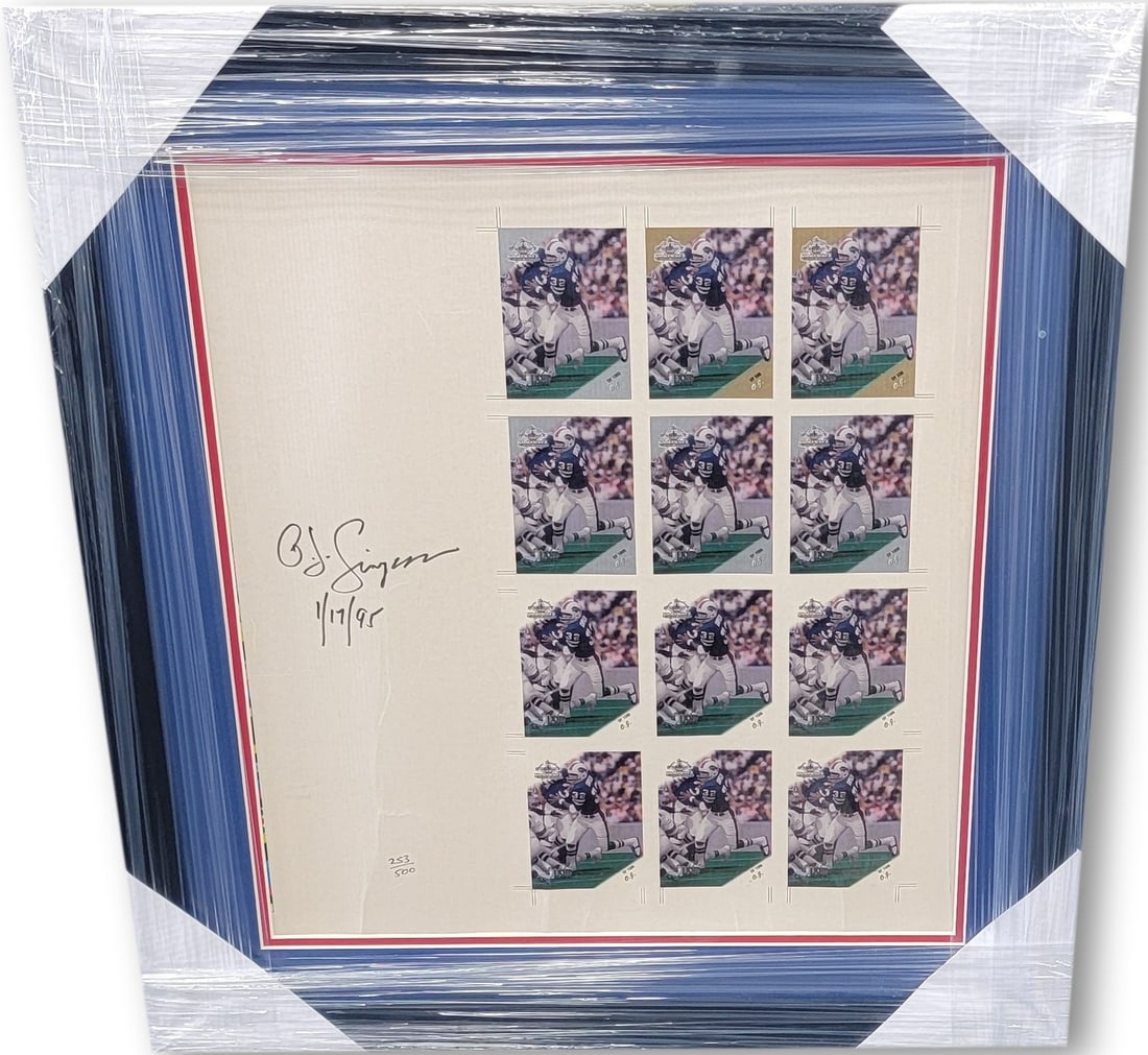 Framed O.J. Simpson Signed Buffalo Bills Card Sheet Poster Display (1 of 2)