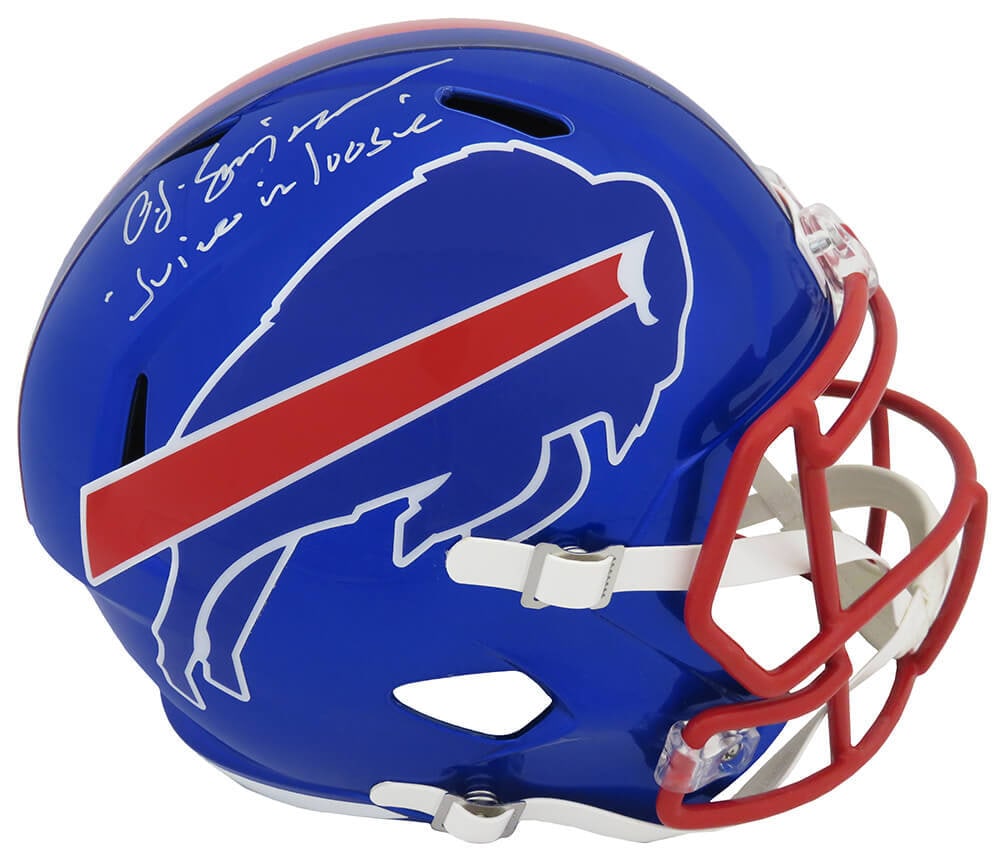 O.J. Simpson Signed Bills Flash Riddell Helmet with Juice Inscription (1 of 1)