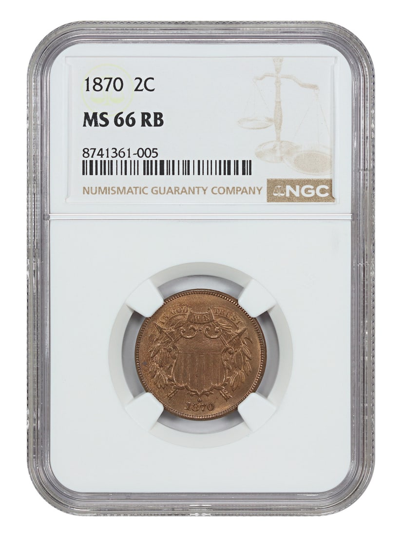 1870 Two Cent Coin NGC MS66RB Philadelphia Mint Superb Gem (1 of 4)