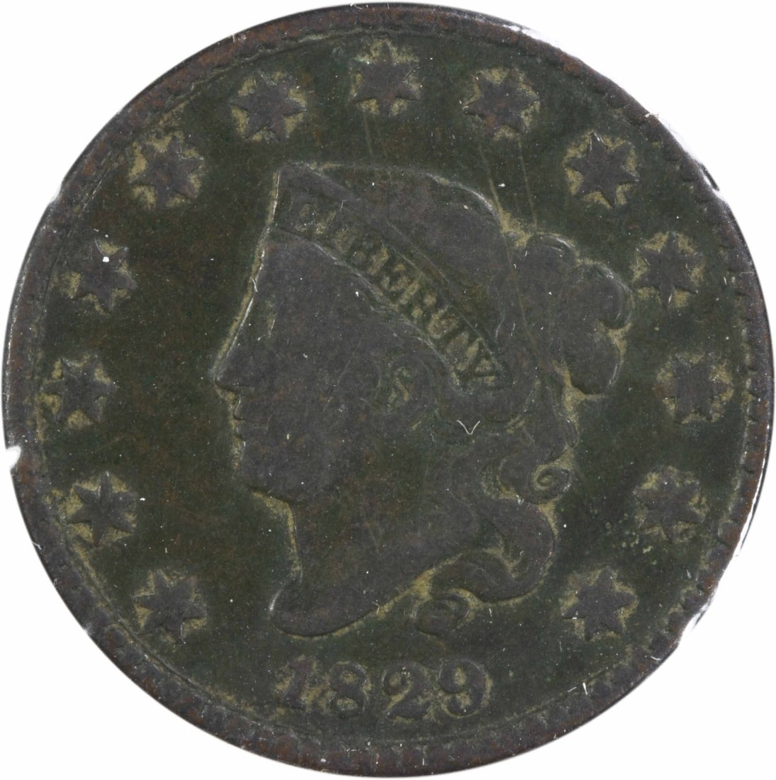 1829 Coronet Head Large Cent Copper Coin VG Grade Uncertified: 1829 Coronet Head Large Cent Copper Coin VG Grade Uncertified This is an 1829 Coronet Head Large Cent from the United States, featuring a design by Robert Scot. The coin is circulated and in VG (Very 