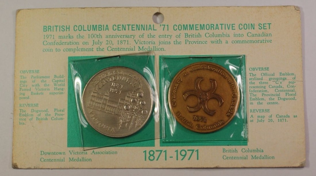 1971 Canada British Columbia Centennial Uncirculated Two Coin Bronze Silver Set (1 of 2)