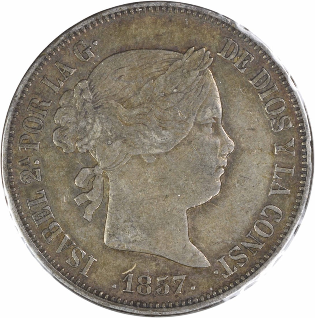 Spain 1857 Silver 20 Reales KM609.2 VF Circulated Uncertified Coin (1 of 2)