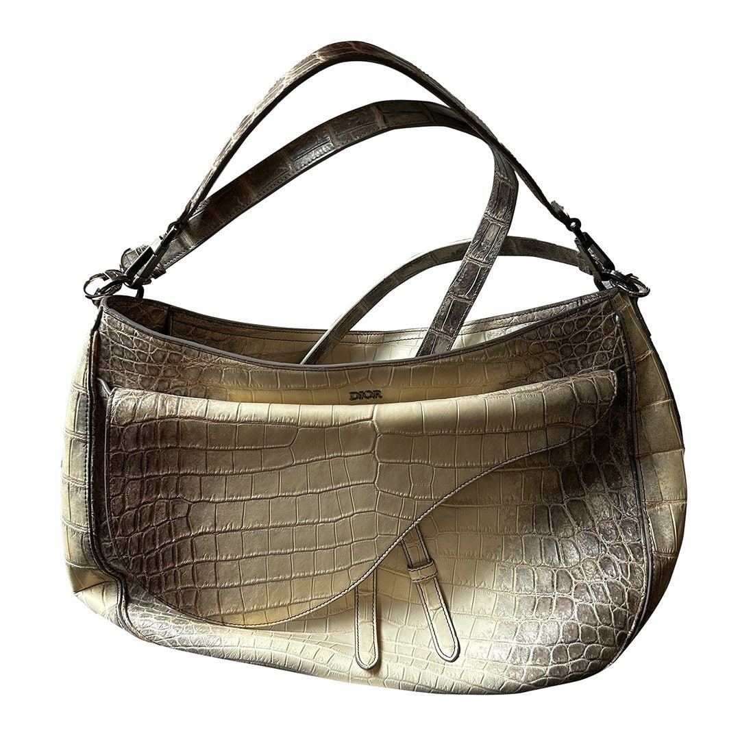 Dior Large Soft Saddle White Himalayan Crocodile Handbag (1 of 6)