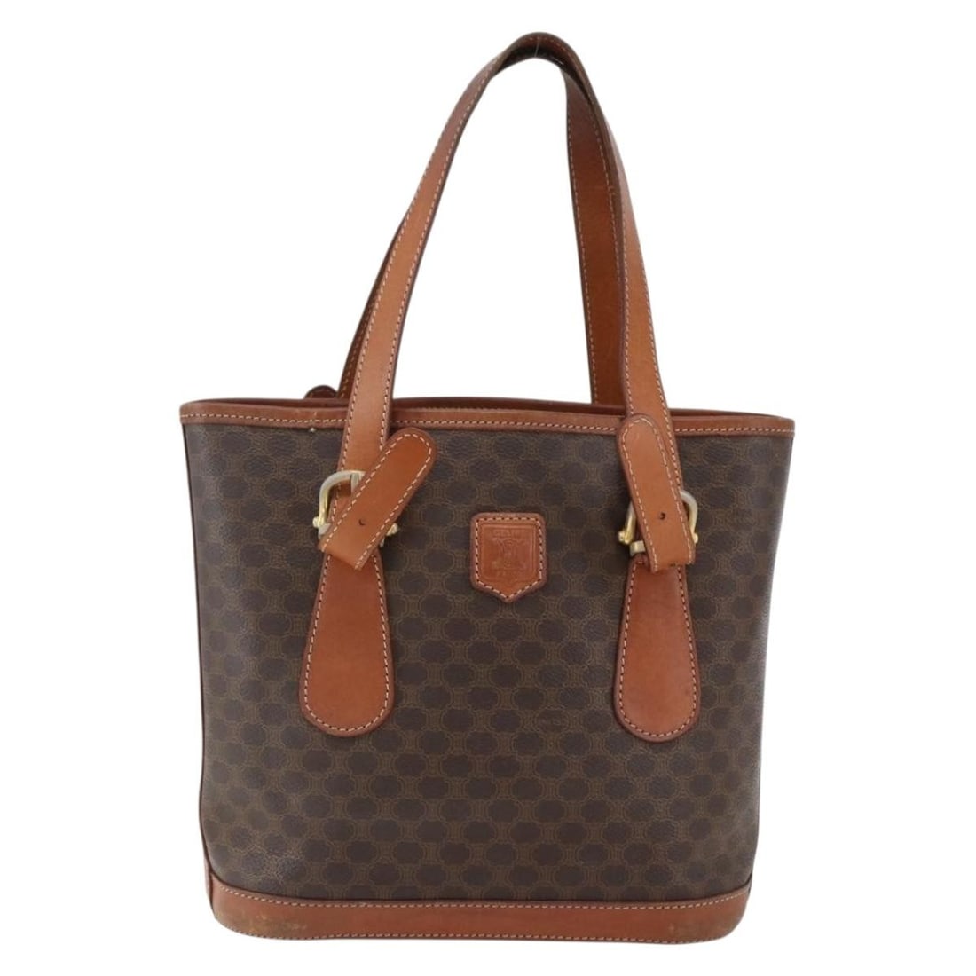 Celine Brown Macadam Canvas and Leather Vintage Tote Bag Italy: Celine Brown Macadam Canvas and Leather Vintage Tote Bag Italy This Celine Vintage Macadam tote bag is crafted from brown canvas with leather accents. Designed for women, it features a spacious interi