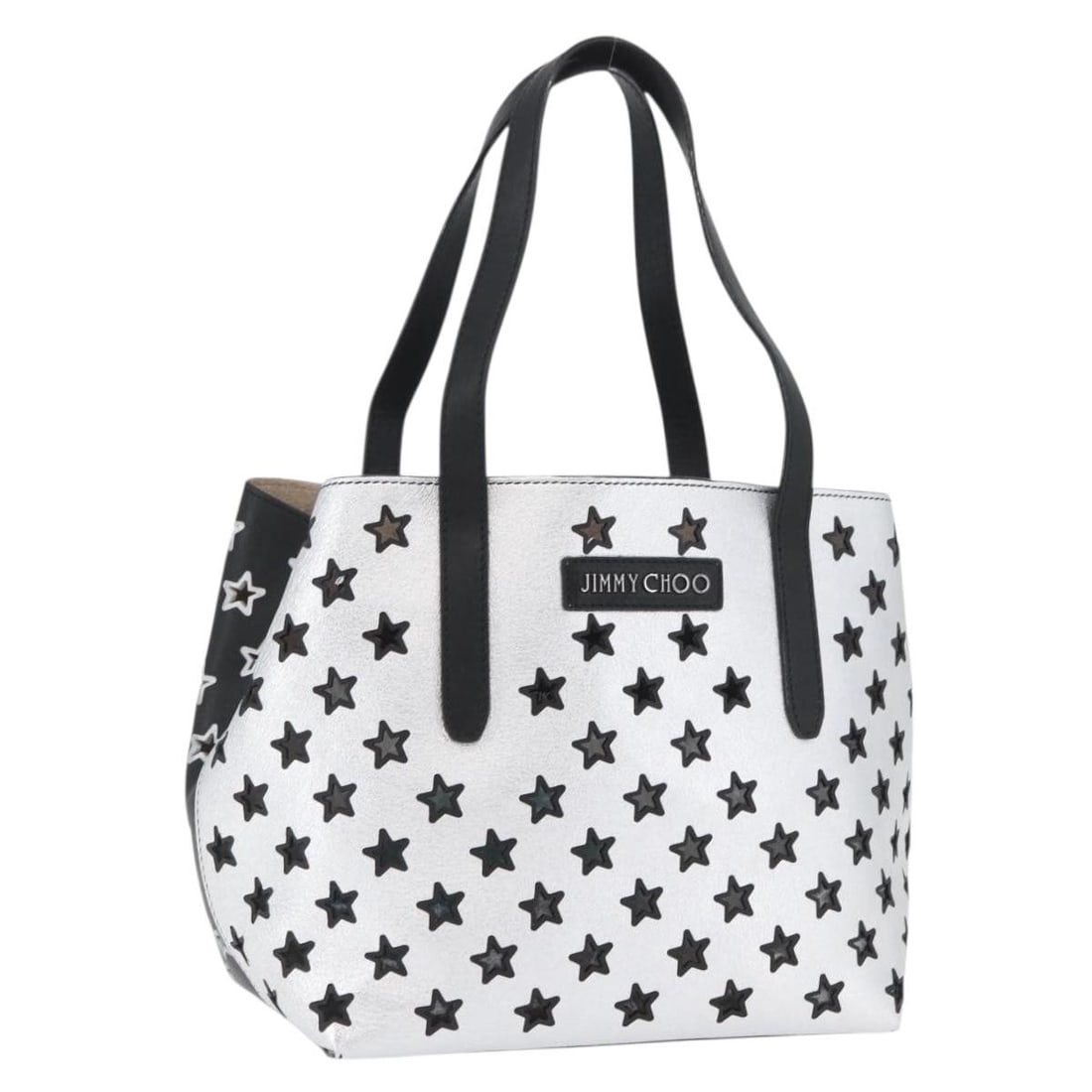 Jimmy Choo Silver Leather Women's Handbag with Dust Bag: Jimmy Choo Silver Leather Women's Handbag with Dust Bag This Jimmy Choo handbag features a silver leather exterior with a structured silhouette, designed for women. The bag includes a dust bag accesso