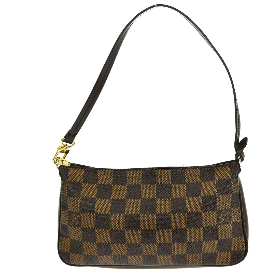 Louis Vuitton Navona Damier Ebene Mini Pouch Top Handle Bag Brown N51983: Louis Vuitton Navona Damier Ebene Mini Pouch Top Handle Bag Brown N51983 This Louis Vuitton Damier Navona mini handbag features the signature Damier Ebene canvas leather exterior in brown with a top h