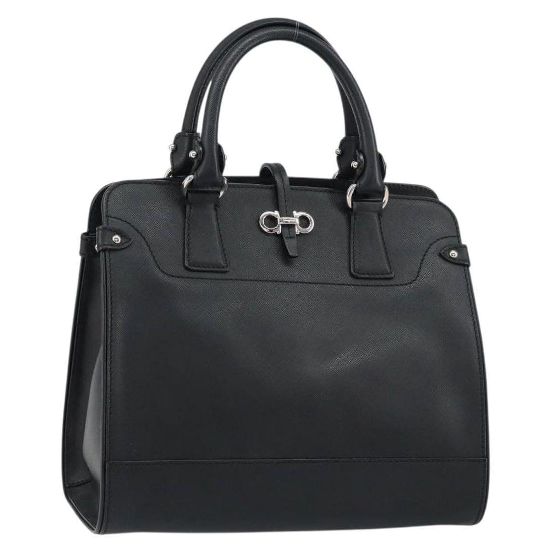 Salvatore Ferragamo Leather Gancini Tote Black 26x23x12cm: Salvatore Ferragamo Leather Gancini Tote Black 26x23x12cm This Salvatore Ferragamo Gancini handbag is crafted from black leather and designed for women. It features a sleek silhouette measuring 26cm b