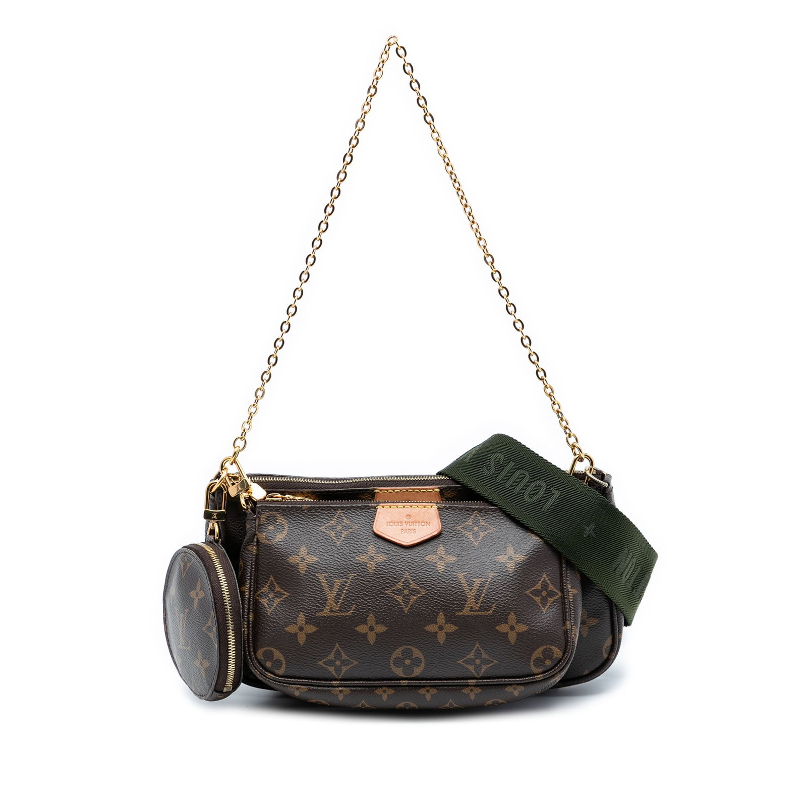 Monogram Multi Pochette Accessoires set with detachable straps and pouch inclusions: Monogram Multi Pochette Accessoires set with detachable straps and pouch inclusions The Louis Vuitton Monogram Multi Pochette Accessoires is a versatile bag crafted from monogram canvas. It features a