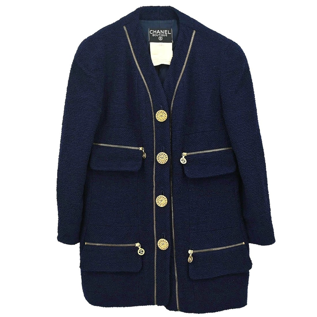 Chanel Navy Wool Collarless Single Breasted Jacket Size 40 (1 of 18)