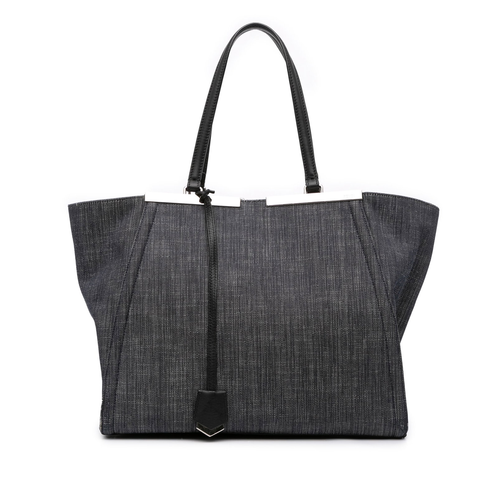 Fendi Denim 3Jours Tote Black Fabric Bag with Clochette: Fendi Denim 3Jours Tote Black Fabric Bag with Clochette The Fendi Denim 3Jours Tote is a stylish and functional bag crafted from durable fabric with a leather body. It features a clochette and flat le