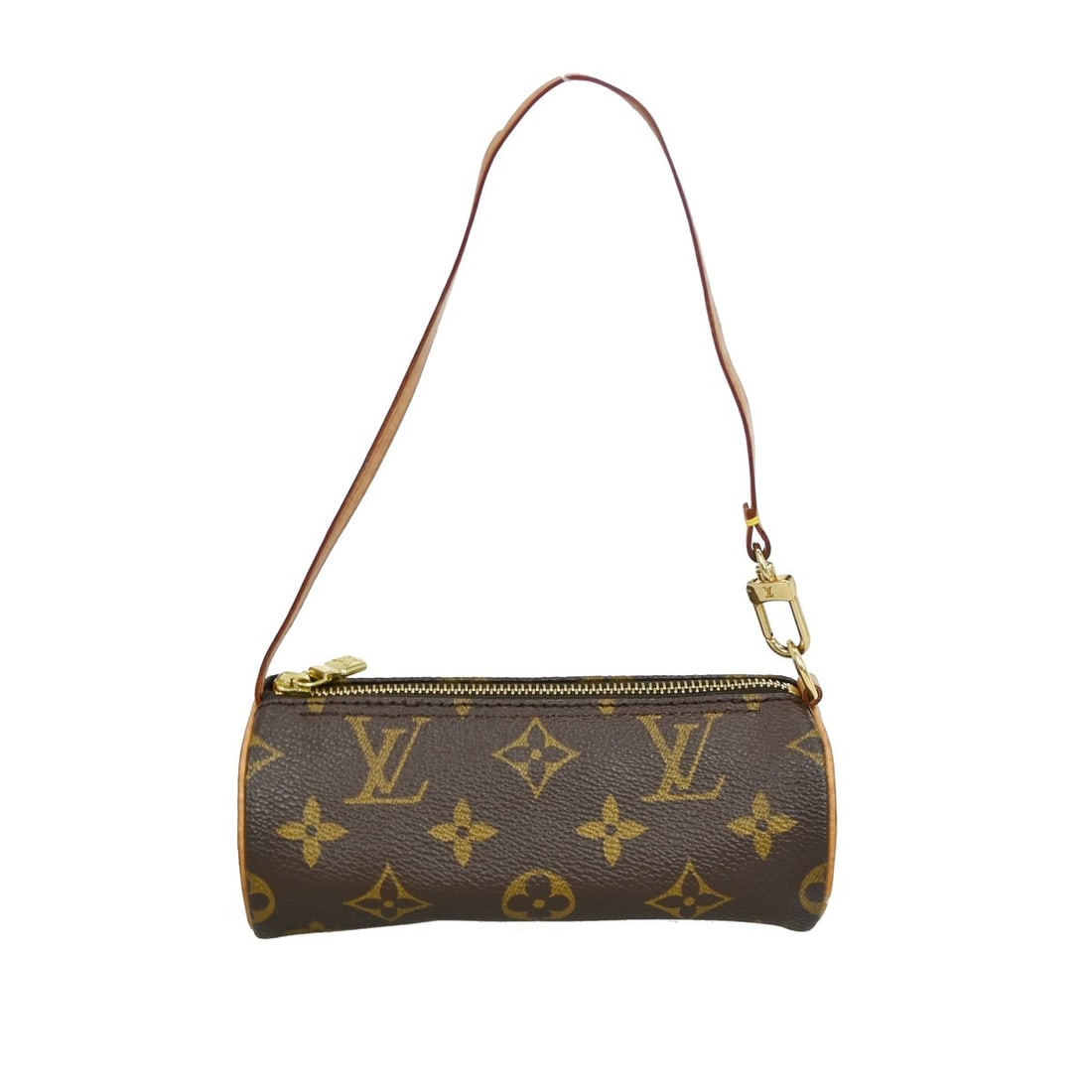 Louis Vuitton Papillon Monogram Micro Handbag with Attached Pouch: Louis Vuitton Papillon Monogram Micro Handbag with Attached Pouch This Louis Vuitton Papillon micro pouch bag features the iconic monogram canvas exterior with brown leather top handles. Designed for 