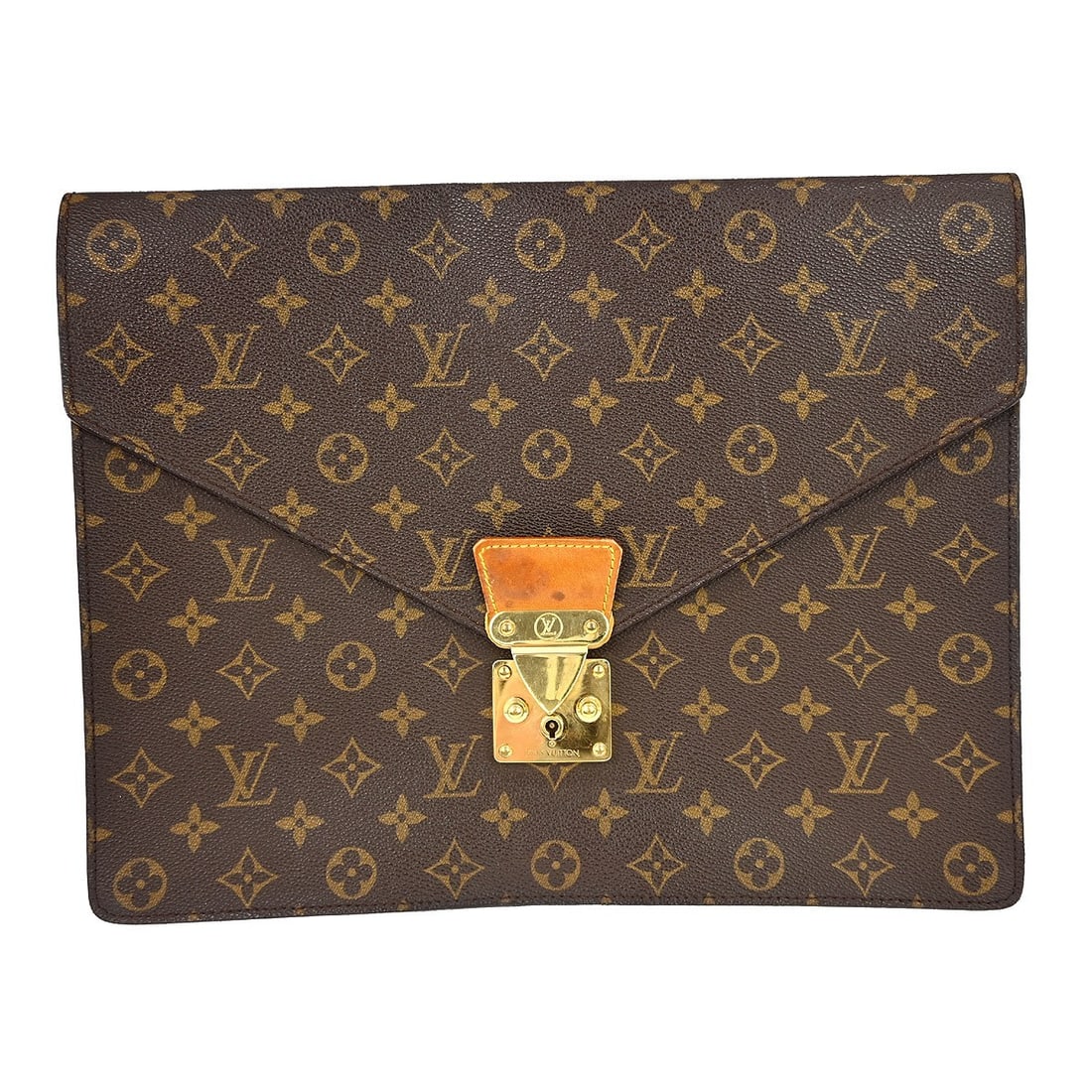 Louis Vuitton Monogram Porte Documents Senateur Medium Clutch Briefcase M53335: Louis Vuitton Monogram Porte Documents Senateur Medium Clutch Briefcase M53335 This Louis Vuitton Porte Documents Senateur clutch bag features the iconic monogram canvas leather exterior with a brown 