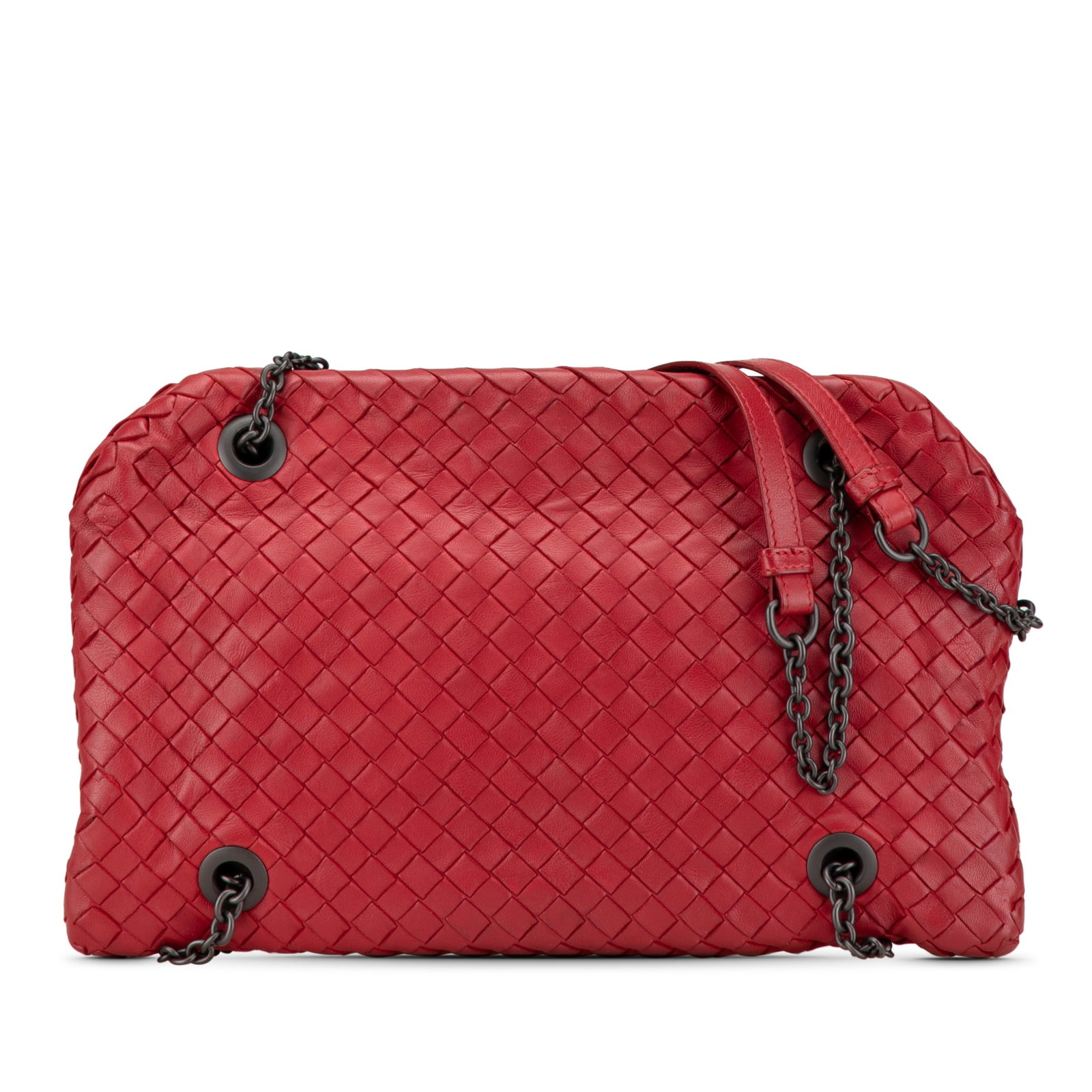 Bottega Veneta Nappa Intrecciato Duo Red Shoulder Bag: Bottega Veneta Nappa Intrecciato Duo Red Shoulder Bag Introducing the Bottega Veneta Nappa Intrecciato Duo Shoulder Bag, a stylish accessory crafted from high-quality woven leather. This elegant bag f