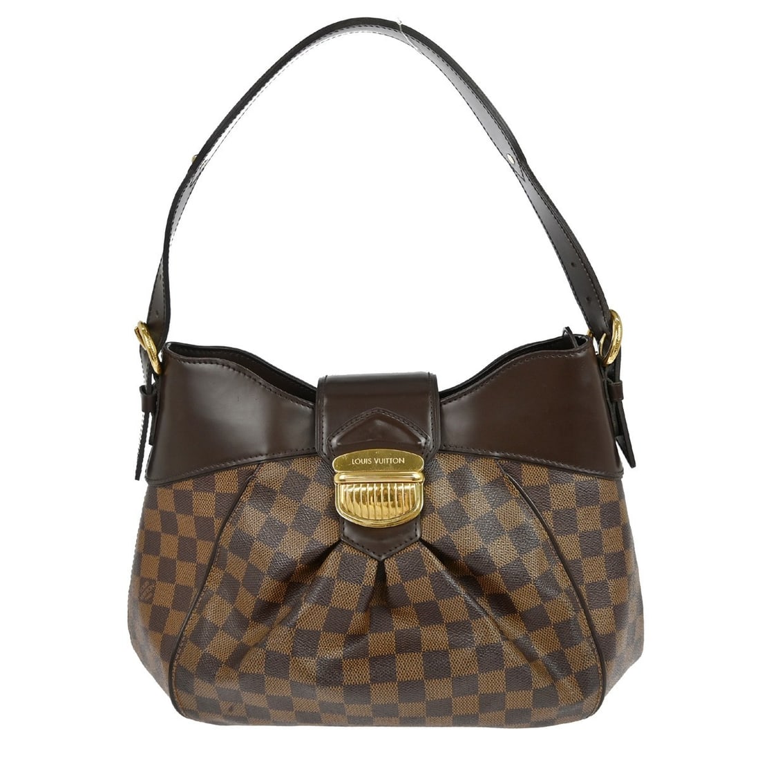 Louis Vuitton Damier Canvas Sistine MM Brown Shoulder Bag N41541: Louis Vuitton Damier Canvas Sistine MM Brown Shoulder Bag N41541 This Louis Vuitton Sistine MM shoulder bag features the iconic Damier canvas with brown leather shoulder straps and Alcantara lining in