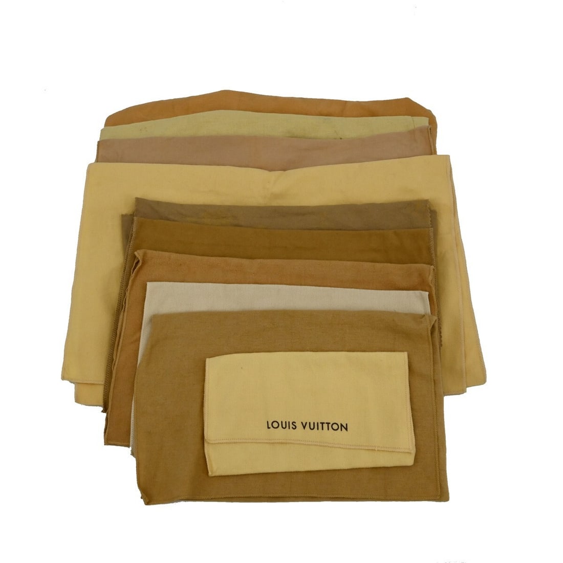 Set of 10 Louis Vuitton Cotton Brown Beige Dust Bags: Set of 10 Louis Vuitton Cotton Brown Beige Dust Bags This is a set of 10 authentic Louis Vuitton dust bags, crafted from 100% cotton in a brown and beige color scheme. Designed for unisex use, these d