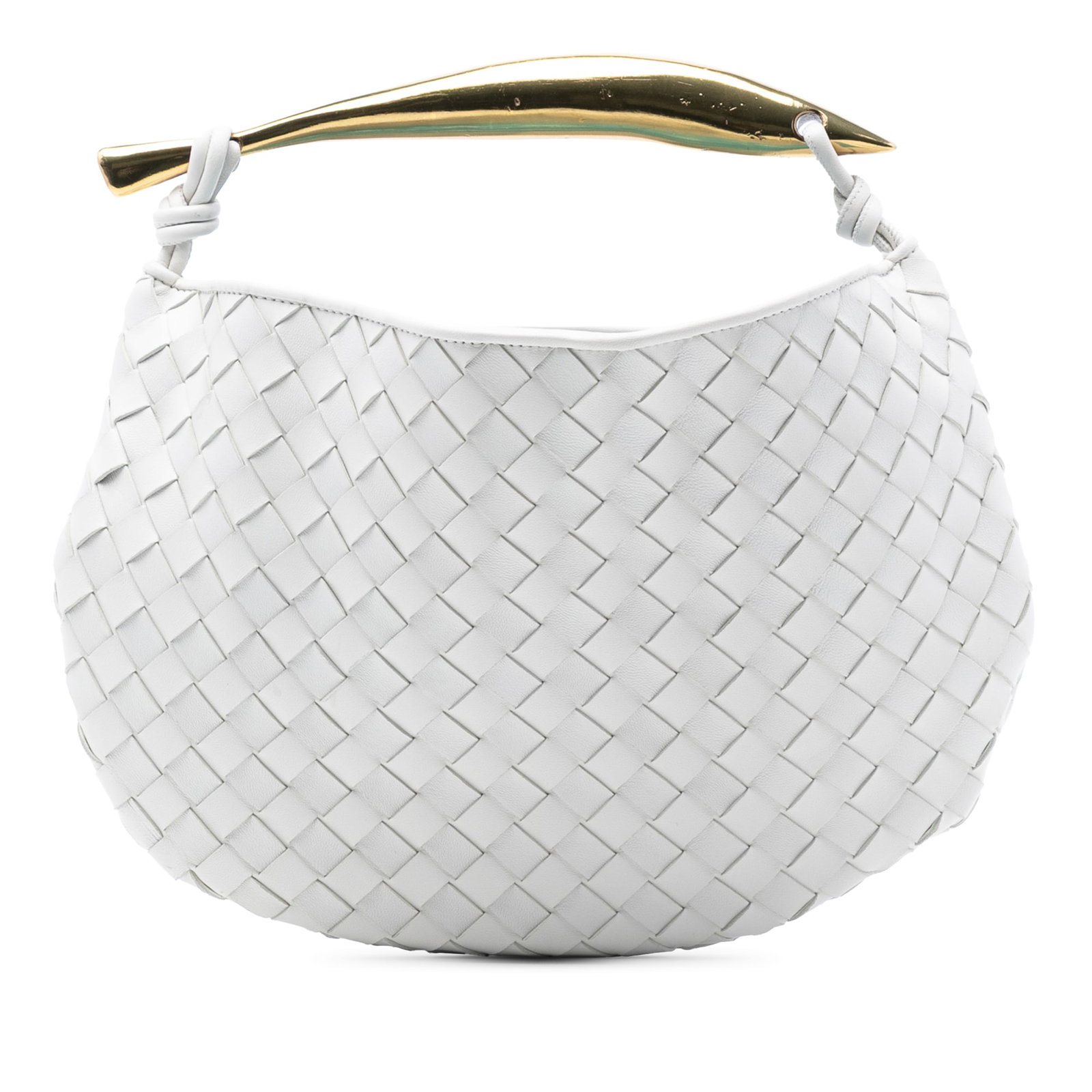 White Lambskin Intrecciato Sardine Satchel with Gold Tone Handle by Bottega Veneta (1 of 7)