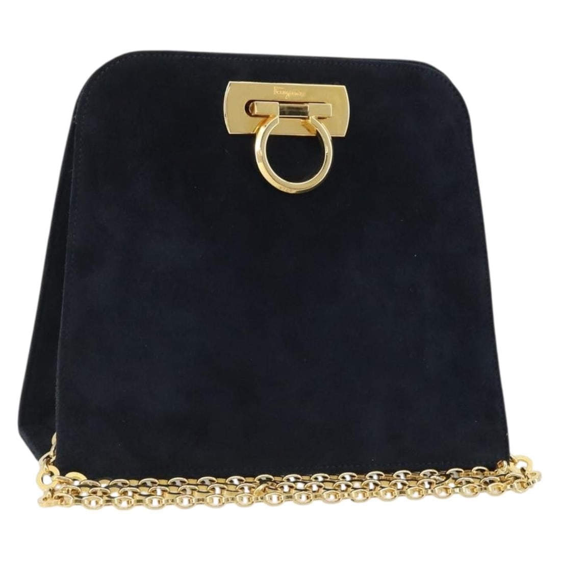 Gancini Navy Suede Shoulder Bag with Gold Chain by Salvatore Ferragamo (1 of 18)