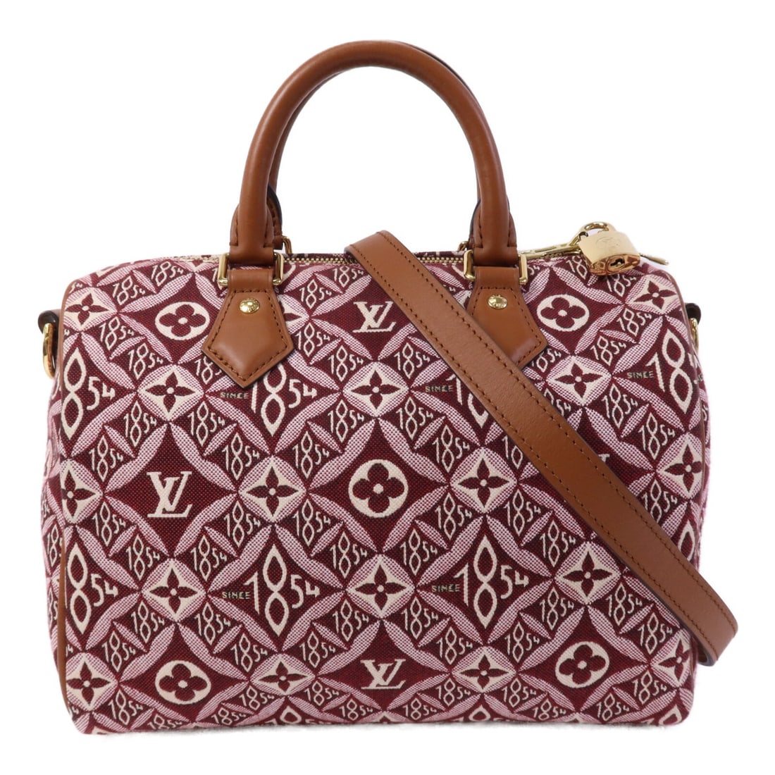 Louis Vuitton Speedy Bandouliere 25 Red Jacquard Canvas Shoulder Bag: Louis Vuitton Speedy Bandouliere 25 Red Jacquard Canvas Shoulder Bag This is a Louis Vuitton Speedy Bandouliere 25 handbag crafted in red jacquard canvas with gold-tone hardware. Designed for versatil