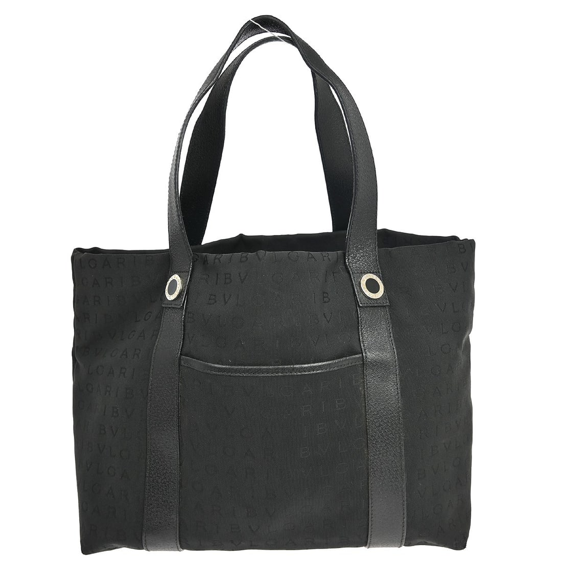 Bvlgari Logomania Large Black Canvas Leather Tote with Double Handles (1 of 8)