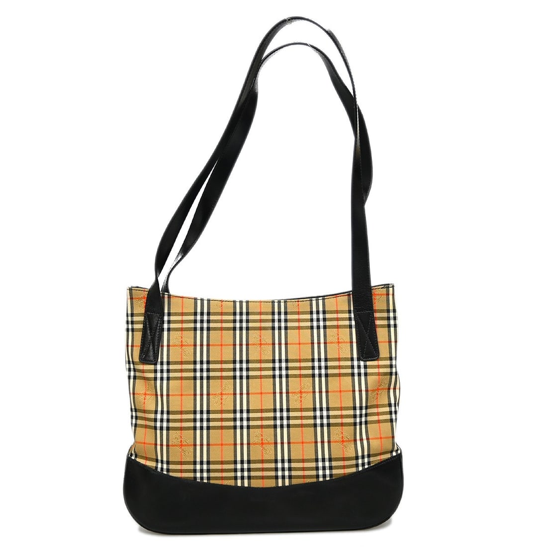 Large House Check Tote in Beige and Black PVC Patent Leather with Double Handles: Large House Check Tote in Beige and Black PVC Patent Leather with Double Handles This Burberry tote bag features the iconic beige and black House Check design with double handles. Crafted from PVC and