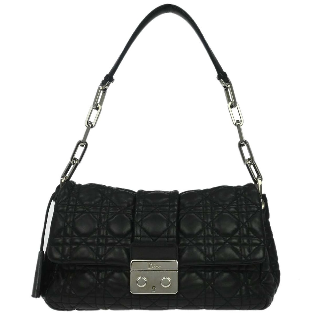 Dior Cannage Black Quilted Lambskin Satchel with Top Handle and Clasp: Dior Cannage Black Quilted Lambskin Satchel with Top Handle and Clasp This Christian Dior handbag features luxurious black lambskin leather with the signature Cannage quilting pattern. Designed with a