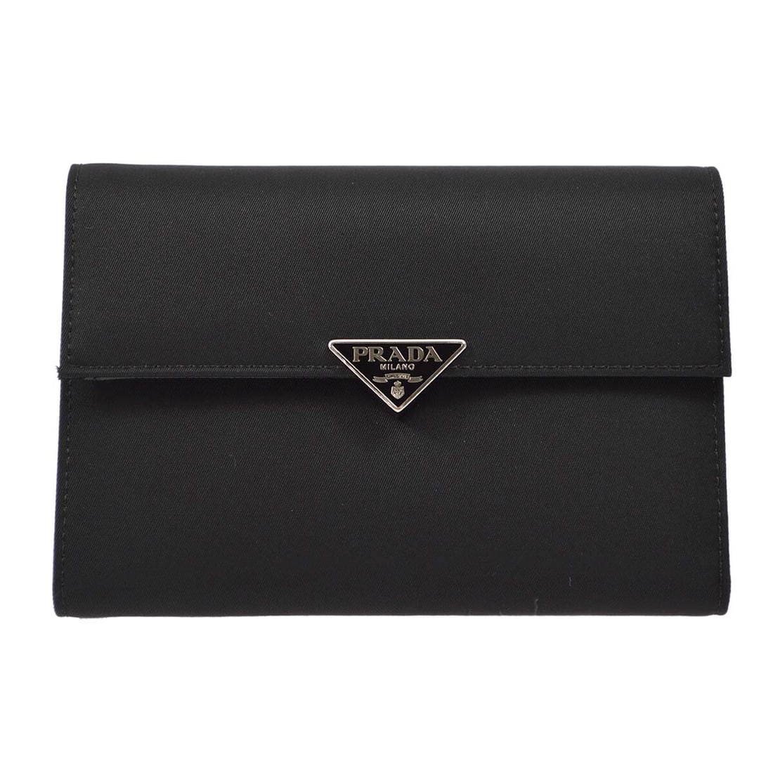 Small Black Nylon Wallet by Prada with Logo Accent Vintage Trifold Design: Small Black Nylon Wallet by Prada with Logo Accent Vintage Trifold Design This Prada trifold wallet is crafted from black nylon and features the iconic logo accent. Designed for women, it has a compac