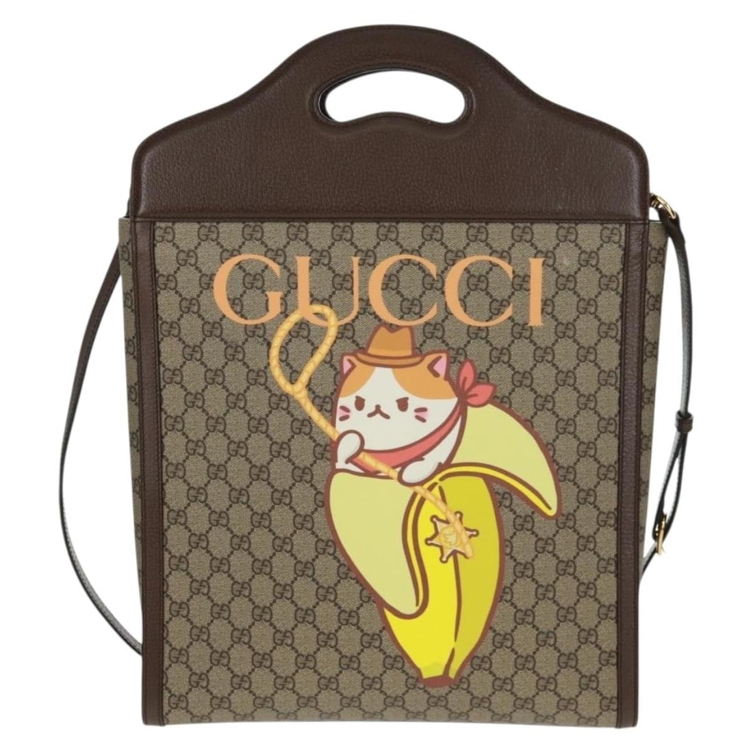 Gucci Beige Printed GG Canvas Tote with Cut Out Handles: Gucci Beige Printed GG Canvas Tote with Cut Out Handles This Gucci Cut Out Handle Tote for women features a beige printed GG coated canvas exterior. The tote measures 34cm x 34cm x 8cm, offering a sty
