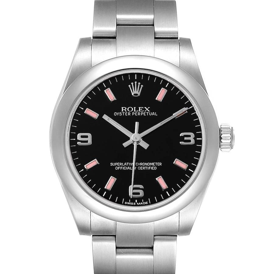 Ladies Rolex Oyster Perpetual 177200 Black Dial Pink Markers Oyster Bracelet (1 of 4)