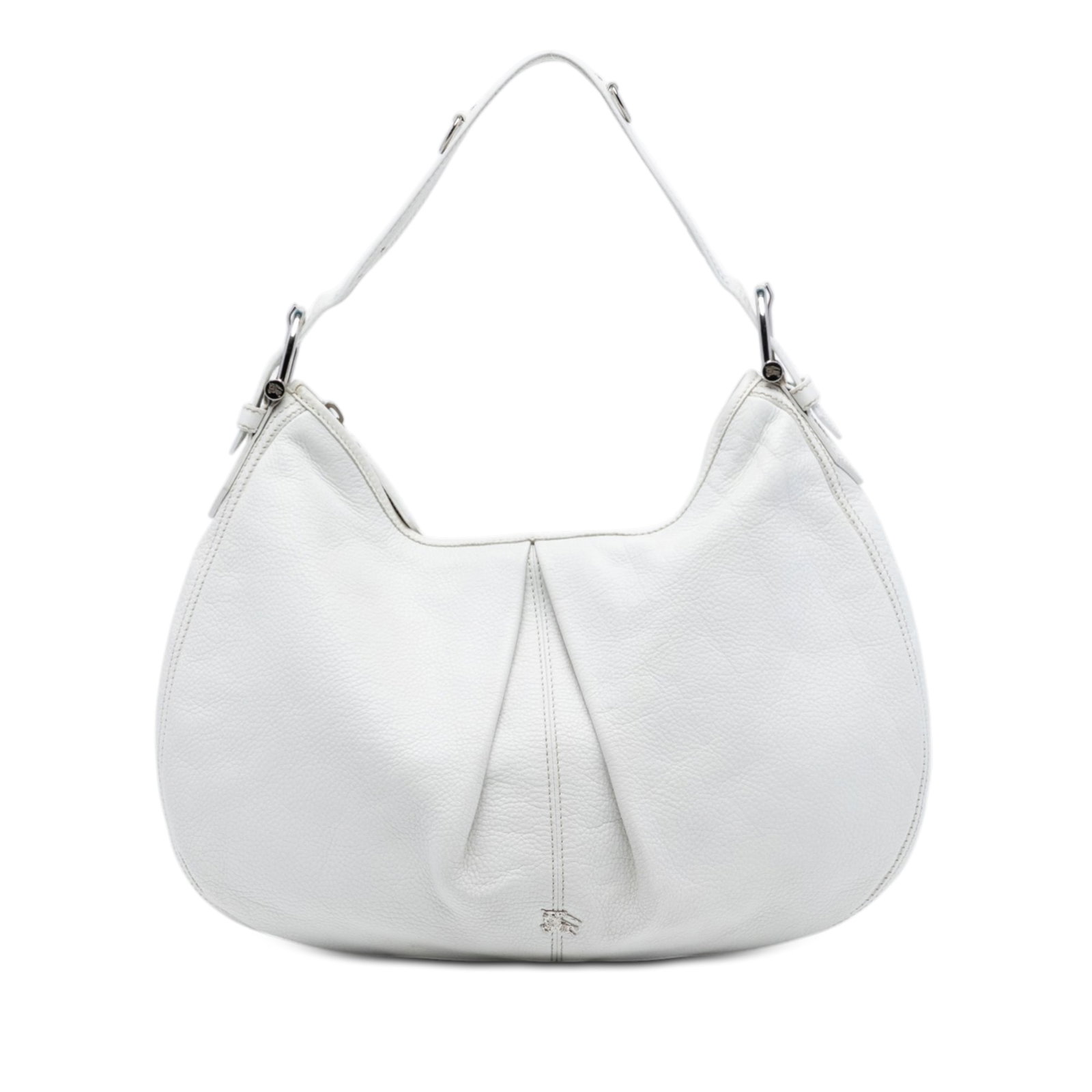 Burberry Malika White Leather Large Hobo Shoulder Bag: Burberry Malika White Leather Large Hobo Shoulder Bag This Burberry Large Leather Malika Hobo features a white leather body with an adjustable flat leather strap, a top zip closure, and multiple inter