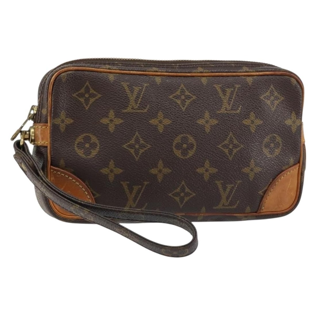 Marly Dragonne Brown Canvas Clutch Bag by Louis Vuitton: Marly Dragonne Brown Canvas Clutch Bag by Louis Vuitton The Louis Vuitton Marly Dragonne Clutch is crafted from monogram canvas in brown and designed for women. This pre-owned clutch features signs of