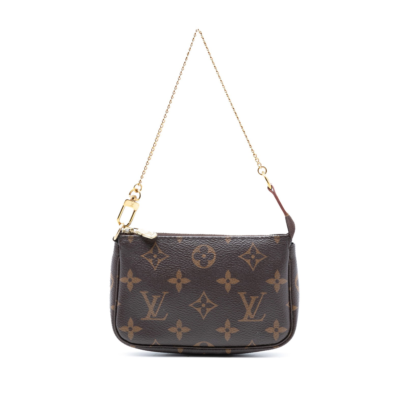 Louis Vuitton Mini Pochette Accessoires Monogram Canvas Pouch with Chain Strap: Louis Vuitton Mini Pochette Accessoires Monogram Canvas Pouch with Chain Strap This Louis Vuitton Mini Pochette Accessoires features the iconic monogram canvas body, complemented by a chain link strap